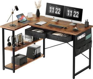 39" Small Desk with Drawers,Corner Desk with Storage,Computer Desk with Shelves and Side Pouch, Study Table for Small Space with Storage, Corner L Shaped Desk for Home Office Bedroom,Rustic Brown