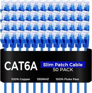 Patch Cables Cat6a 0.5ft (50 Pack) Slim, Cat6a Ethernet Patch Cable 10G Support, Snagless Cat 6 Patch Cable for Patch Panel to Switch, Flexiable Cat 6a Ethernet Cable with Gold Plated