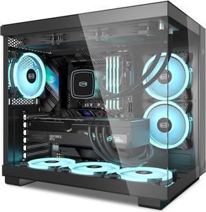 ARGB PC Case Mid Tower Desktop Computer Gaming Superior Case for ATX/M-ATX/ITX with 6 ARGB Case Fans,Column-Free Design,360MM Radiator&400MM GPU Support,Easy Installation - Black