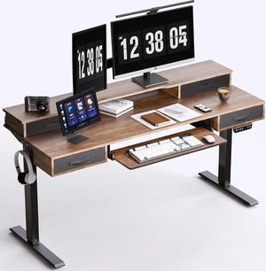 55" x 24" Electric Standing Desk, Multifunctional Standing Desk Adjustable Height, 55 * 24 Standing Desk with 4 Drawers, Ergonomic Adjustable Standing Desk with Keyboard Tray, Rustic Brown