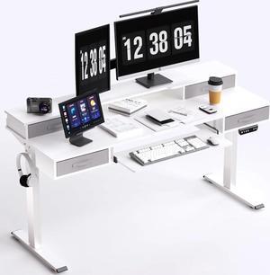 55" x 24" Electric Standing Desk, Multifunctional Standing Desk Adjustable Height, 55 * 24 Standing Desk with 4 Drawers, Ergonomic Adjustable Standing Desk with Keyboard Tray, White