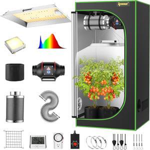 Grow Tent Kit Complete System 2x2 ft LED Grow Light Dimmable Full Spectrum Indoor Grow Tent Kit 24"x24"x55" Hydroponics Grow Tent with 4 Inch Ventilation Kit