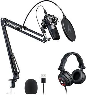 MAONO Microphone with Studio Headphone Set 192kHz/24bit Vocal Condenser Cardioid Podcast Mic Compatible with Mac and Windows, YouTube, Gaming, Live Streaming, Voice-Over