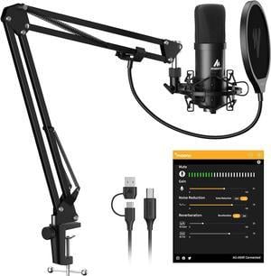 MAONO Podcast Microphone, USB Computer Mic for PC with Software, Boom Arm and Professional Sound Chipset for Singing, Recording, Streaming, Gaming, YouTube - Black