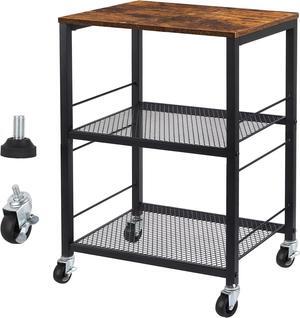 Printer Stand Industrial Printer Cart with Wheels Printer Table with Storage 3-Tier Printer Rolling Holder with Shelves Wood Mobile Printer Stand Rack for Home Office Rustic Brown