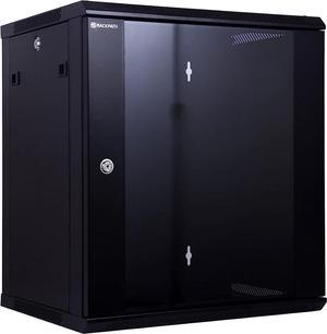 12U Performance Wall Mount Server Cabinet Network Rack Enclosure, Quiet Cooling Fan, Locking Glass Door, Black
