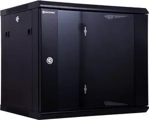 9U Performance Wall Mount Server Cabinet Network Rack Enclosure, Quiet Cooling Fan, Locking Glass Door, Black