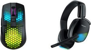 ROCCAT Burst Pro Air Lightweight Symmetrical Optical Wireless RGB Gaming Mouse, Black & Syn Pro Air Wireless PC Gaming Headset, Lightweight, 3D Audio Surround Sound, Black