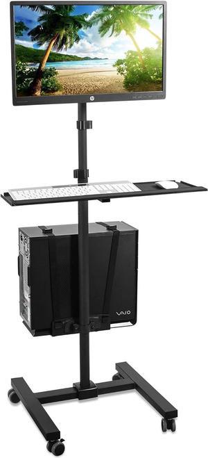 Rolling Computer Cart, Mobile Workstation with Tray Monitor Mount and CPU Holder, Height Adjustable and Mobile Stand for Office and Industrial Use - Perfect for Any Workspace