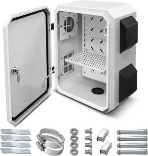 Outdoor Electrical Box, Cold-Rolled Steel Plate, Aluminum Alloy Back Beam, One-Piece Ventilation Design, IP65 Waterproof, Wall/Pole Mounted. (15.7" x 11.8" x 7.9")