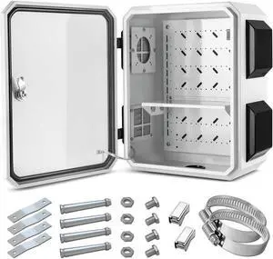 Outdoor Electrical Box, Cold-Rolled Steel Plate, Aluminum Alloy Back Beam, One-Piece Ventilation Design, IP65 Waterproof, Wall/Pole Mounted. (17.7" x 13.8" x 7.9")