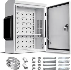 Outdoor Electrical Box, Cold-Rolled Steel Plate, Aluminum Alloy Back Beam, One-Piece Ventilation Design, IP65 Waterproof, Wall/Pole Mounted. (19.6" x 15.7" x 7.9)