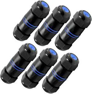 Waterproof RJ45 Coupler Short Profile, Cat6/Cat5E/Cat5 Waterproof Ethernet Connector Shielded IP67, Outdoor Network LAN Cable Extender PoE 6-Pack