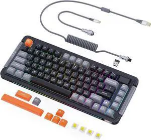 81 KEYS Wireless Mechanical Keyboard, Hot-swappable Wired/Bluetooth 5.0/2.4G Wireless Keyboard with RGB Backlit for Windows & Mac, PBT Keycaps, Gateron Yellow Switch Pro, Charcoal Gray