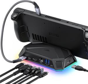 RGB Docking Station for Steam Deck (OLED)/ROG Ally/Legion Go, 8-in-1 Steam Deck Dock with 4K@60Hz HDMI, Gigabit Ethernet, USB-C 3.0, Dual USB-A 3.0, USB 2.0,100W USB-C Charging /With 3.28ft HDMI cable