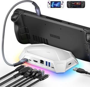 RGB Docking Station for Steam Deck (OLED)/ROG Ally/Legion Go, 8-in-1 Steam Deck Dock with 4K@60Hz HDMI, Gigabit Ethernet, USB-C 3.0, Dual USB-A 3.0, USB 2.0,100W USB-C Charging /With 3.28ft HDMI cable