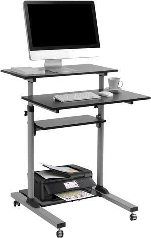 Rolling Desk for Laptop - Standing or Sitting Mobile Computer Cart with Wheels, Adjustable Height & 27.5-inch Surface - Portable Home Office Workstation - Black