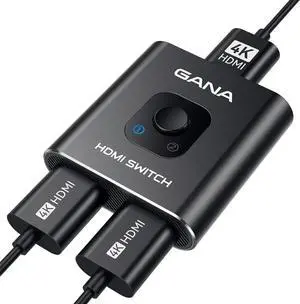 HDMI Switch 4k@60hz Splitter, Aluminum Bidirectional HDMI Switcher 2 in 1 Out, Manual HDMI Hub Supports HD Compatible with Xbox PS5/4/3 Blu-Ray Player Fire Stick Roku - Black