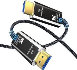 30FT Fiber Optic HDMI Cable 8K with Hard Wear Braided Nylon, Supports 8K@60Hz 4K@120Hz Ultra High Speed 48Gbps Dynamic HDR Dolby Atmos, Male-to-Male