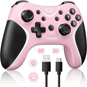 Wireless Switch Pro ControllerNintendo Switch Controller with ProgrammableVibrationTurbo Compatibility with Nintendo SwitchLiteOLEDWindows PCSwitch Remote Gamepad with 2 Thumb Caps  Pink