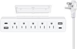 20W USB C Under Desk Power Strip Mountable,USB Total 40W Fast Charging Ultra Flat Plug Power Strip Surge Protector 1200J,9 in 1 Desk Outlet,5 Outlets,2 USB-C,2 USB-A,6.56FT Flat Extension Cord - White