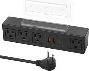 Under Desk Power Strip with 3M Adhesive, Removable Under Desktop Mount Plug with 30W Fast Charging USB C and USB A Ports, 4 Outlet Under Table Surge Protector 1200J, 6FT Extension Cord. (Black)