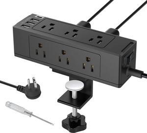 Desk Clamp Power Strip with USB C, Desk Surge Protector Power Strip with 9 AC Plugs 4 USB Ports, Desktop Edge Mount Outlets Charging Station, 6 FT Flat Plug, Removable Clamp Power Strip
