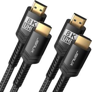 8K HDMI Cable 6ft 2-Pack 48Gbps Ultra High Speed HDMI 2.1 Braided Cord, 4K@120Hz 144Hz, 8K@60Hz, HDCP 2.2 & 2.3, HDR 10, eARC Compatible with Laptop Monitor UHD TV PS5 Dolby