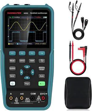 Handheld Digital Oscilloscope 50Mhz Bandwidth with 2 Channels HO52 3.5"TFT Mini Oscilloscope, 2 in 1 Oscilloscope and Multimeter, Backlit Screen, Auto-Calibration Function, Memory Function