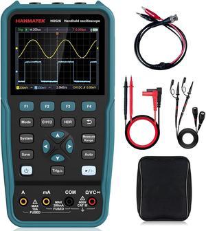3 in 1 Handheld Oscilloscope Multimeter with 2 Channels HO52S 3.5"TFT Oscilloscop, 50Mhz Waveform Generator Multimeter Backlit Screen, Auto-Calibration Function, Memory Function, Multi Tester