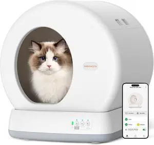 Self-Cleaning Cat Litter Box, Integrated Safety Protection Automatic Cat Litter Box for Multi Cats, Extra Large/Odor Isolation/APP Control Cat Litter Box with Odor Eliminator & Mat & Liner
