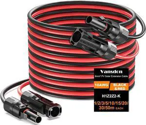 Solar Panel Extension Cable, 10 Feet 10AWG Solar Extension Cable Kit with Female & Male Waterproof Connectors for RV, Photovoltaic Systems