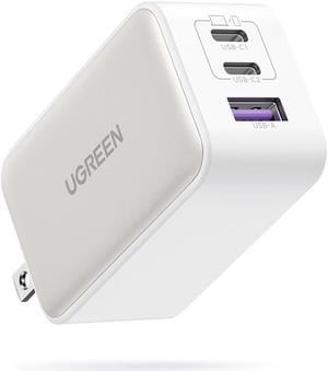 UGREEN 65W USB C Charger, Nexode 3 Ports GaN Fast Charger Block, Compact Foldable Charger for MacBook Pro/Air, Dell XPS, iPhone 15 Pro Max/14/13, iPad Pro, Galaxy S24/S23, Pixel 8, Steam Deck - White
