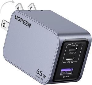 UGREEN Nexode Pro 65W USB C Charger, 3-Port Mini Compact Foldable PPS GaN Fast Wall Charger Block for MacBook Pro/Air M2, Pixelbook, Dell XPS, iPhone 15 Pro/14, Galaxy S24 Ultra, Pixel 8, Steam Deck