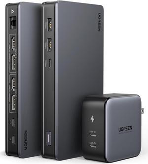 UGREEN USB C Docking Station with 100W GaN Charger, DisplayLink 9-in-1 4K@60hz Dual Monitor Dock for Mac & Windows with 2 DP & 2 HDMI, 10 Gbps USB C & USB-A, 100W PD, Gigabit Ethernet w/100W Charger