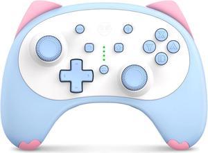 Cute Switch Controller, Bluetooth Cartoon Kitten Nintendo Switch Controllers Wireless, Kawaii Light Switch Gaming PC Controller with TURBO/Double Vibration Function (Blue)