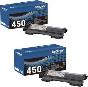 2Pack - Brother Genuine TN450 High Yield Toner Cartridge, TN450, Replacement Black Toner, Page Yield Up to 2,600 Pages