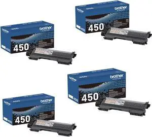 4Pack - Brother Genuine High Yield Toner Cartridge, TN450, Replacement Black Toner, Page Yield Up to 2,600 Pages