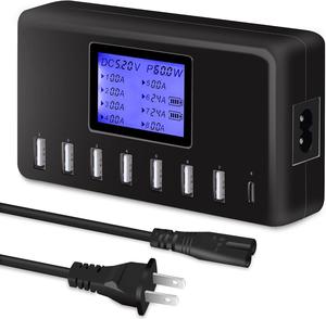 USB Charger, 60W 12A 8-Port USB Charging Station Multi Port USB Hub Charger Compact Size LCD Display Compatible with iPhone iPad Samsung Kindle Tablet Bluetooth Earbuds and More