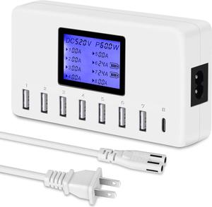 USB Charger, 60W 12A 8-Port USB Charging Station Multi Port USB Hub Charger Compact Size LCD Display Compatible with iPhone iPad Samsung Kindle Tablet Bluetooth Earbuds and More