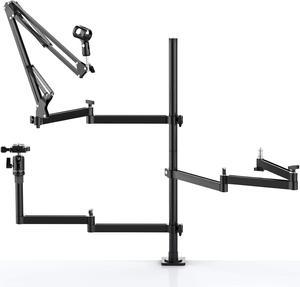 Live Broadcast Boom Arm, Flexible Desk Mount Camera Arm Clamp Webcam Stand, Microphone Boom Arm for Blue Yeti Snowball Yeti Nano, Webcam, Camera, LED Light, Voice Recording, Podcasting