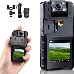 64GB Body Camera, 1296P Body Cam (2500mAh) with IR Night Vision, 180° Rotatable Lens and 3 Sturdy Clips, Camcorder with Audio and Video Recording, Ideal for Police Civilians Hikers Cyclists
