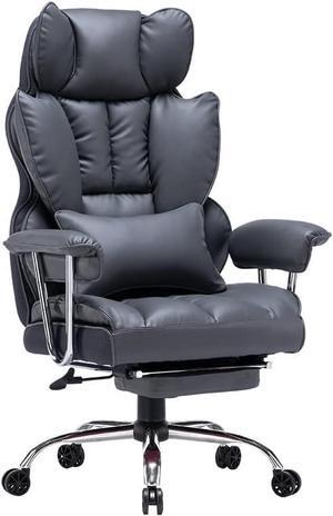 Ergonomic Office Chair, Big and Tall High Back Office Chair, PU Leather Wide Computer Office Chair Executive Office Chair Lumbar Support Leg Rest for Heavy People (Dark Grey)