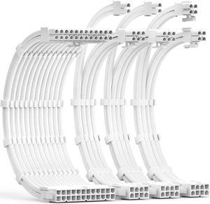 PSU Cable Extension Kit 30CM Length with Cable Combs 1x24Pin/1x8Pin(4+4) EPS/2x8Pin(6P+2P) PCI-E/PC Sleeved Cable for ATX Power Supply(White)