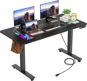 Electric Standing Desk Adjustable Height Desk 55in with Charging Station, Stand up Desk with Oversized Mouse Pad, 4 Caster, 4 Preset Heights Easy to Set, 27.2''-45.3'' Lifting Range