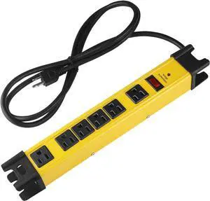 Heavy Duty Power Strip Surge Protector with 15A, 6 Outlet Industrial, Shop Workshop Garden Metal Power Strip with 6FT Cord 1200 Joules ETL Listed, Yellow