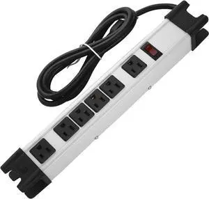 Heavy Duty Power Strip Surge Protector, 6 Outlet Industrial Power Strip with 15A, Shop Workshop Garden Metal Power Strip with 6FT Cord 1200 Joules ETL Listed. (6FT, Grey)
