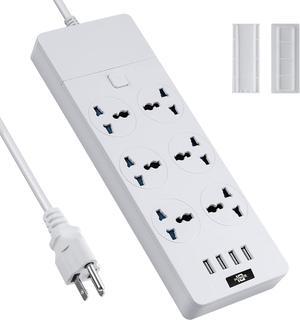 Universal Power Strip, Jumpso 6ft Extension Cord with Multiple Outlets, 110-240v, 3000w Power Strip with USB Ports European Travel Plug Adapter Wall Mount Power Strip for Home Office Cruise, White
