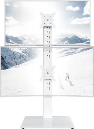 Dual Monitor Stand - Vertical Stack Screen Free-Standing Monitor Riser Fits Two 13 to 34 Inch Screen with Swivel, Tilt, Height Adjustable, Holds One (1) Screen up to 44Lbs - White