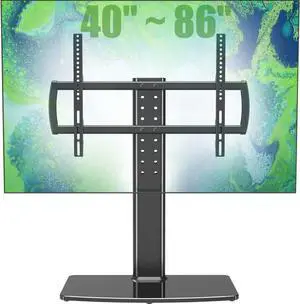 Universal TV Stand/Base Tabletop TV Stand with Wall Mount for 40 to 86 inch 5 Level Height Adjustable, Heavy Duty Tempered Glass Base, Holds up to 132lbs Screens, HT03B-003